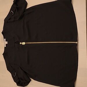 MICHAEL Michael Kors Black with Gokd Hardware Zipper Front Short Sleeved Blouse